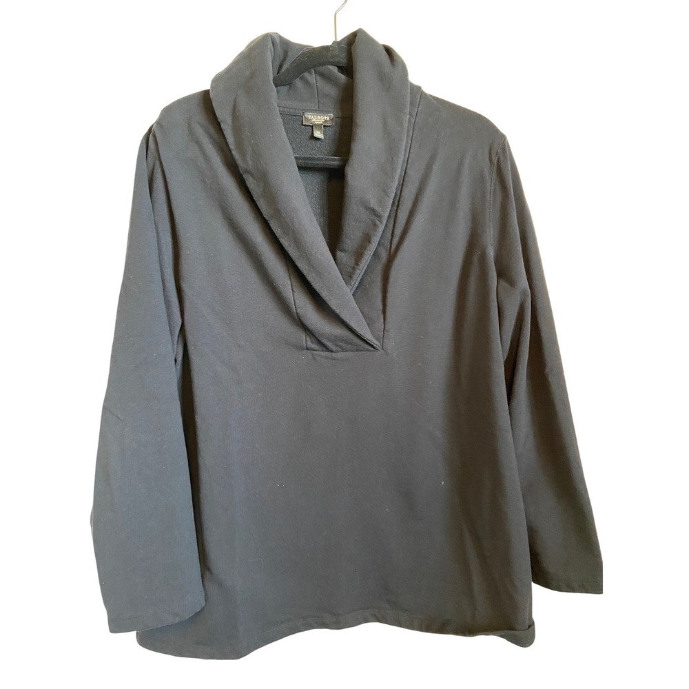 Talbots Woman Black Shawl Collar Fleece Pullover Top 2X Plus Size